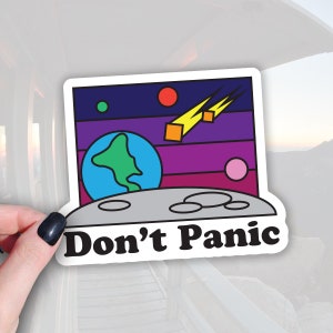 Sci-Fi Vinyl Decal Don&#39;t Panic Earth from Moon - Waterproof Sticker for Sci-Fi Lovers