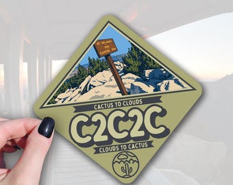 Adventure Vinyl Sticker, C2C2C Cactus to Clouds Peak Decal (Waterproof, 3x3 inches)