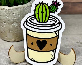 Cactus Coffee Cup Sticker: Waterproof Vinyl Decal (3.5x2.25")