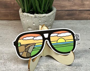 Mountain View Sunglasses Sticker: Cactus to clouds Decal. [Waterproof Vinyl, 4 x 1.5 Inches]