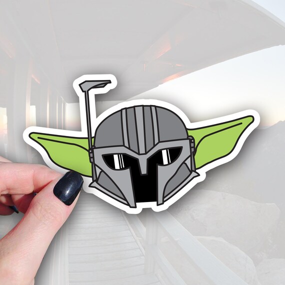 Mandalorian Helmet Sticker: Baby Yoda Vinyl Decal (Waterproof, 3.5in x 2.5in)