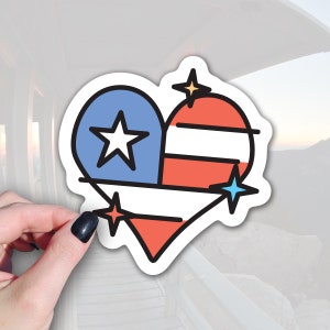 Patriotic Heart American Flag Sticker - Waterproof Vinyl Decal with USA Colors - 4th of July Decor