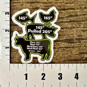 Meat Temperature Guide Sticker, BBQ Style (Waterproof 3.5x2.5in) image 2
