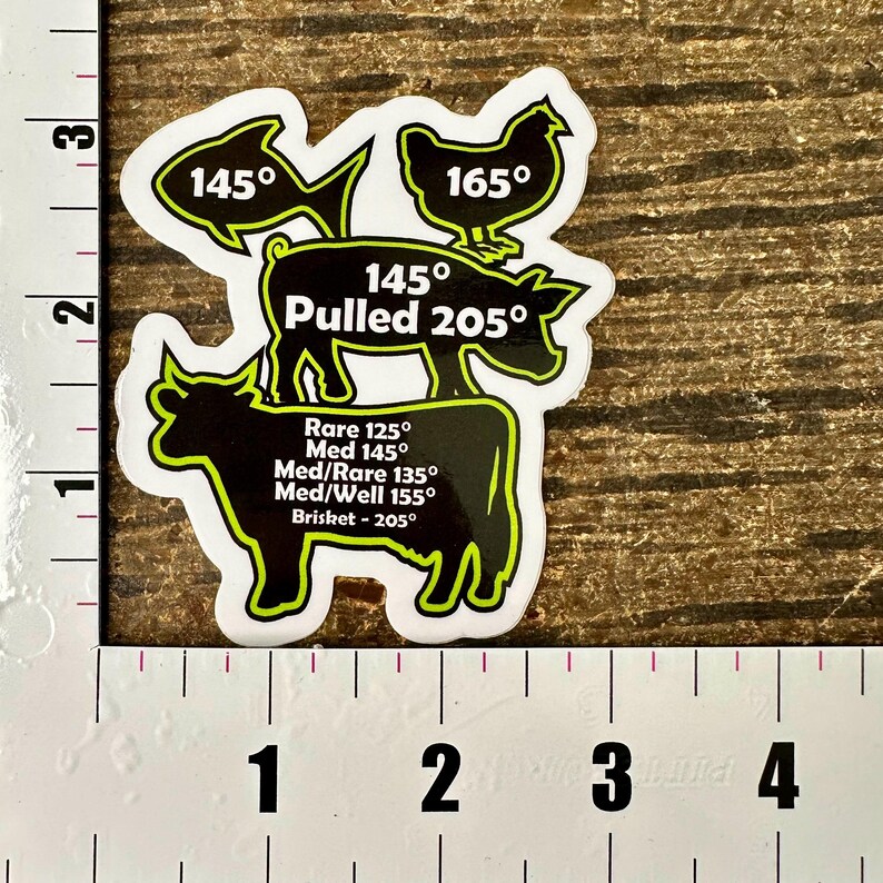 Meat Temperature Guide Sticker, BBQ Style (Waterproof 3.5x2.5in) image 2