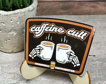 Coffee Cult Sticker: Waterproof Vinyl Decal (3x2 Inches, Glossy)