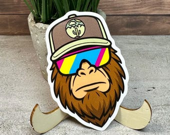 Sasquatch Sticker: Bigfoot with Sunglasses and Hat, 3.5" x 2"