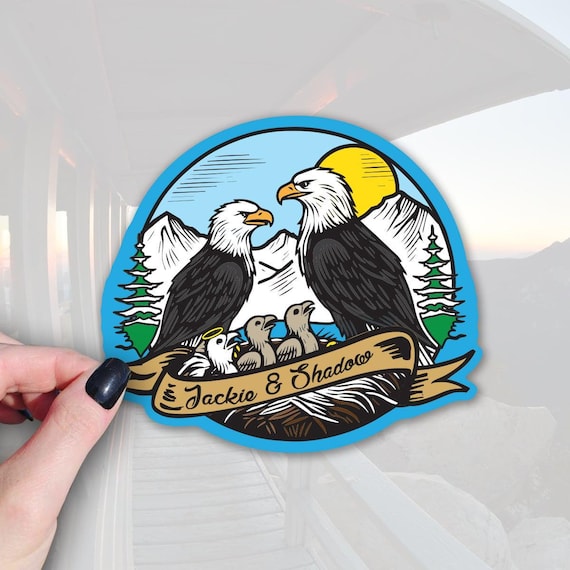 Big Bear Eagles Vinyl Sticker - Jackie & Shadow with Eaglets, 3in Waterproof