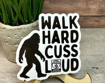 Sasquatch Hiking Sticker, Black & White [3x3 Waterproof Vinyl]