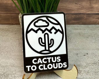 Cactus to Clouds Sticker: Hiking decal [Black & White Design, 2.75x2.25")