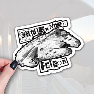 90s Punk Millennium Falcon Sticker ~ Waterproof Vinyl decal for Laptop, Tumbler, Car Decal ~ Star Wars Themed