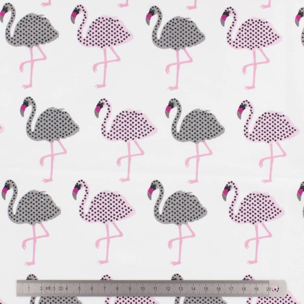 Tissu imprimé flamand rose, Tissu bio Stenzo, jersey imprimé, jersey pour vêtements de confort, vêtements bébé, turbulette bébé