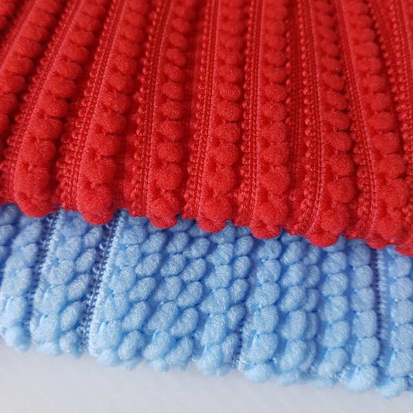 Galon pompon rouge ou bleu largeur 10 mm - passementerie pour customisation - vendu par 100 cm,