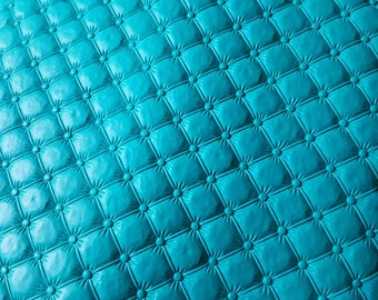 Coupon 40 x 40 cm simili cuir turquoise aspect matelassé pour création sac, pochette étuis