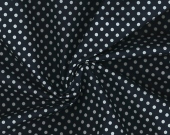 Very pretty, very soft cotton poplin - ORGANIC fabric - navy fabric with white polka dots