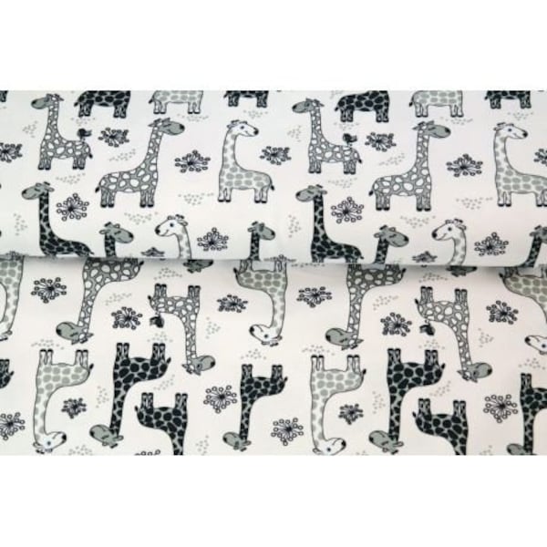 Coupon de Jersey de coton BIO de Stenzo  - tissu fond blanc imprimé girafe - créations enfants