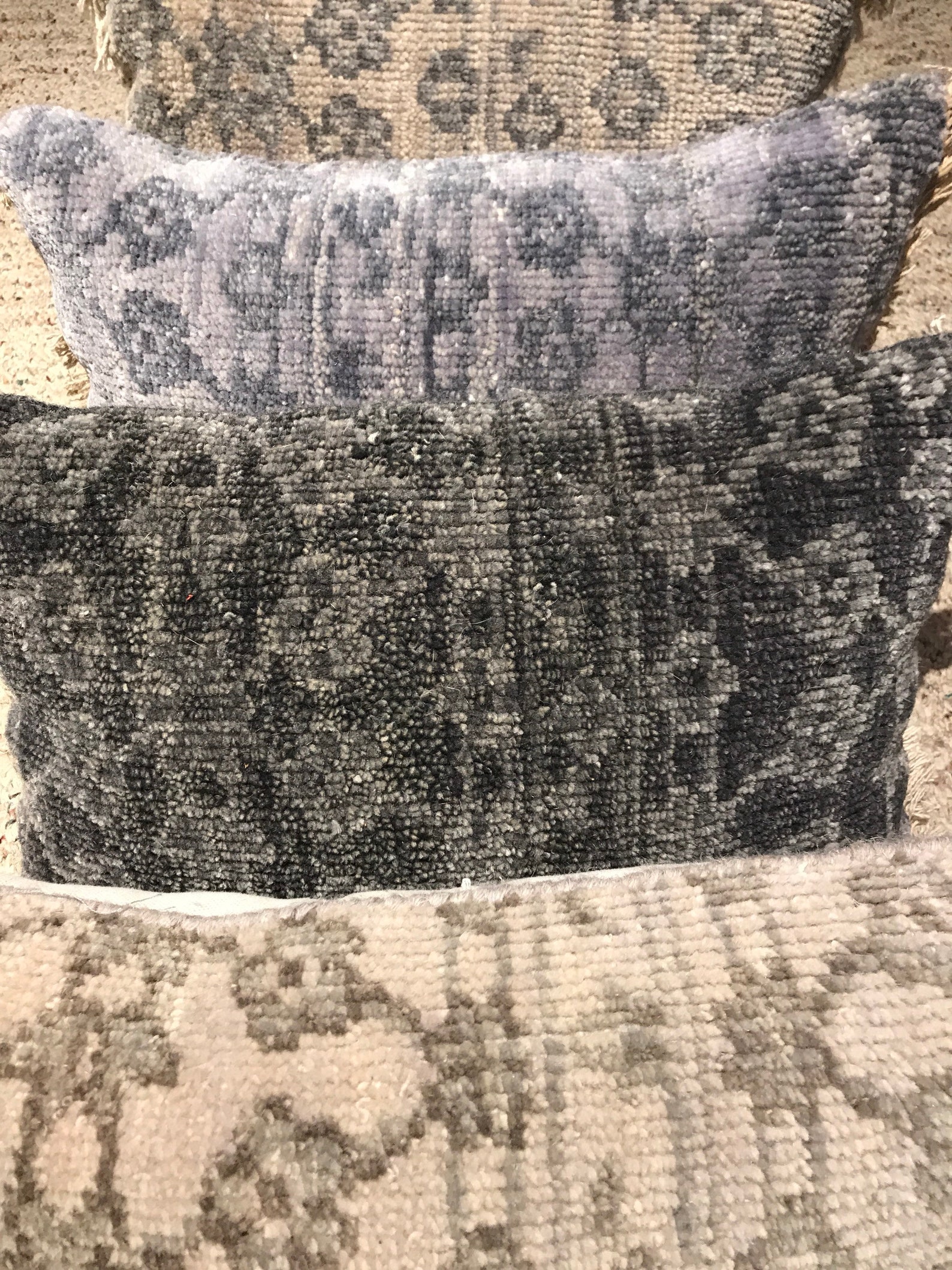 Blue and Gray Wool Rug Pillow With Belgian Linen Backing Etsy