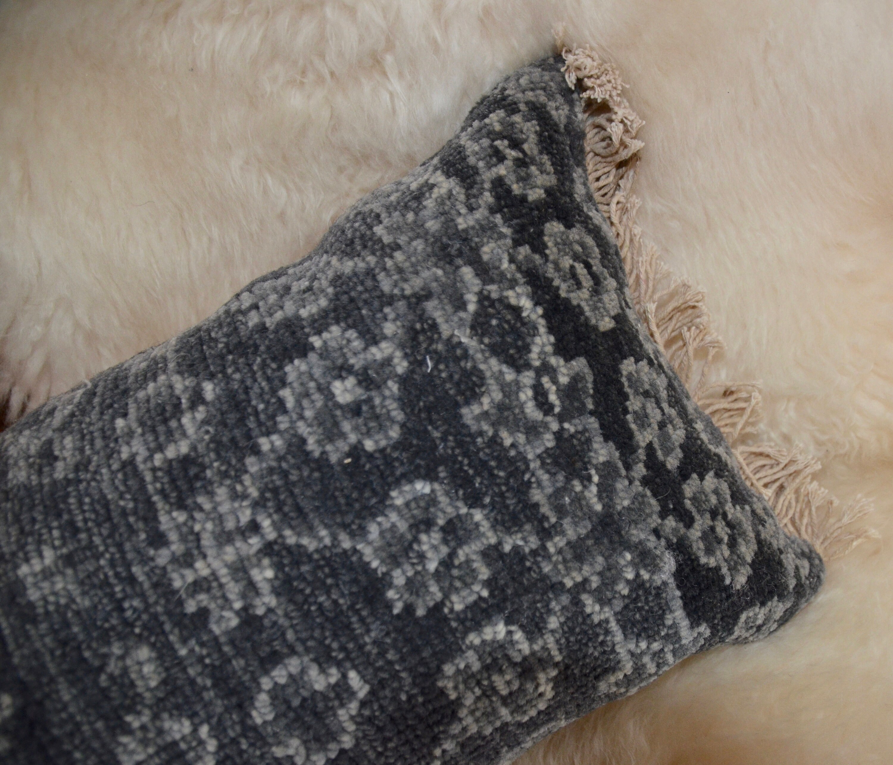 Blue and Gray Wool Rug Pillow With Belgian Linen Backing Etsy