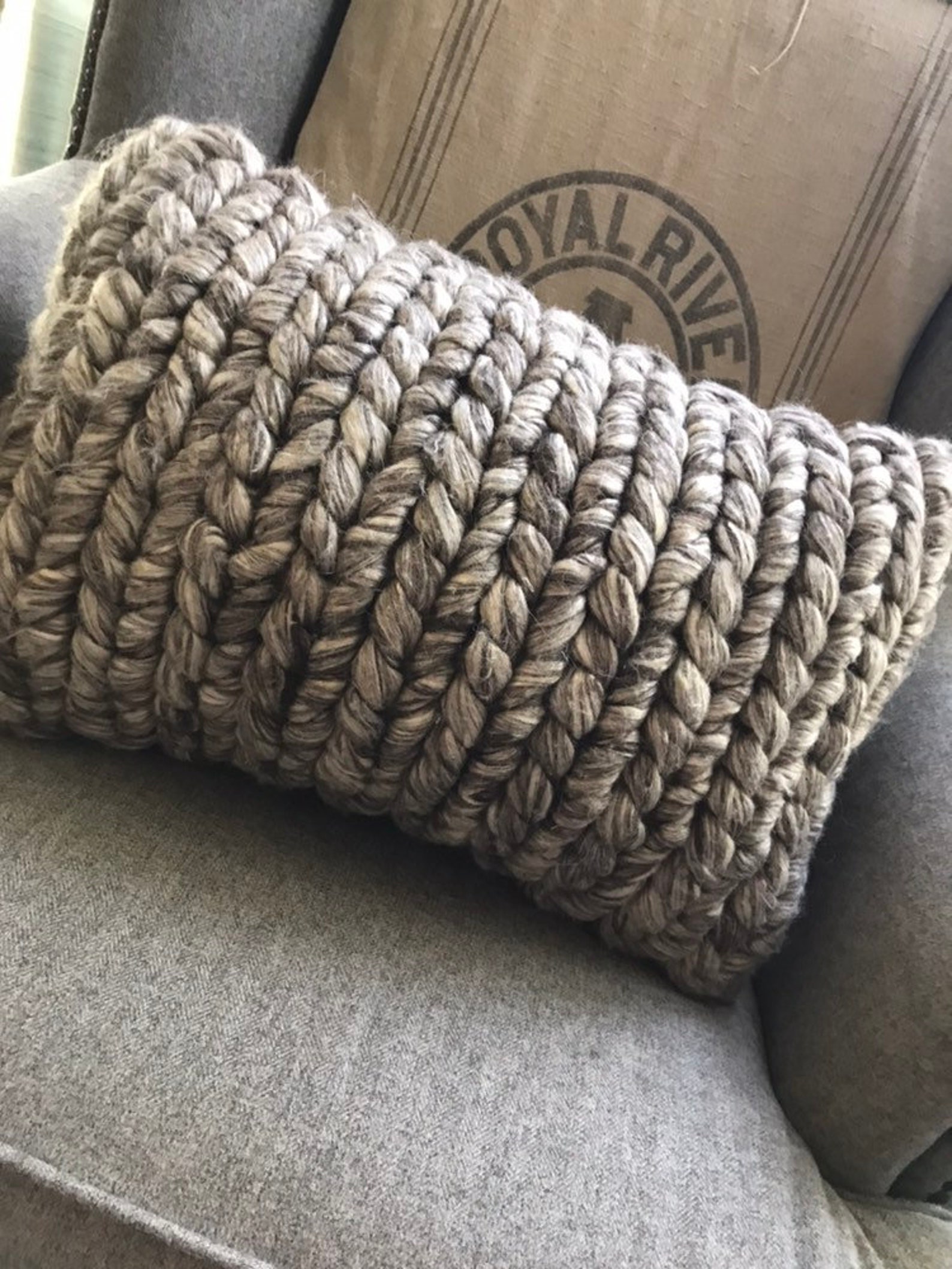 Chunky Braided Wool Cable Knit Lumbar Pillow in Heathered Etsy