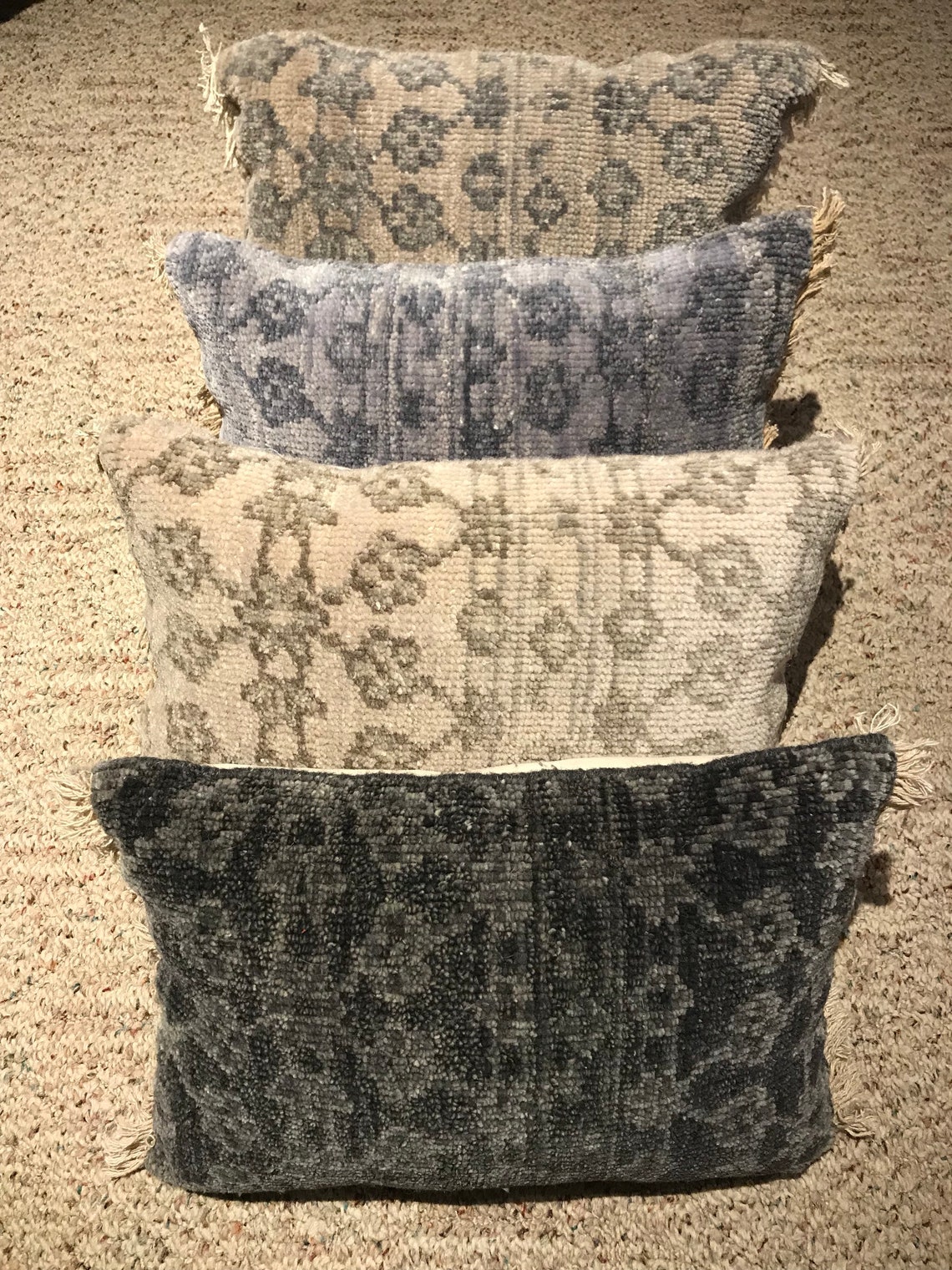 Blue and Gray Wool Rug Pillow With Belgian Linen Backing Etsy