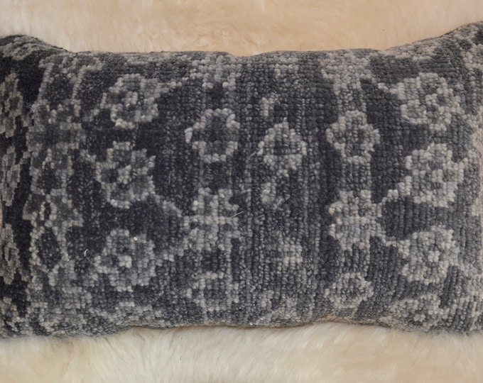 Blue and Gray Wool Rug Pillow With Belgian Linen Backing Etsy