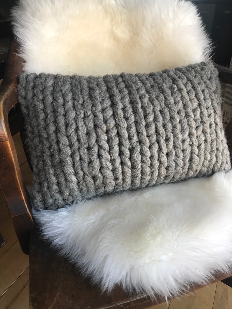 Chunky Braided Wool Cable Knit Lumbar Pillow in Charcoal Etsy