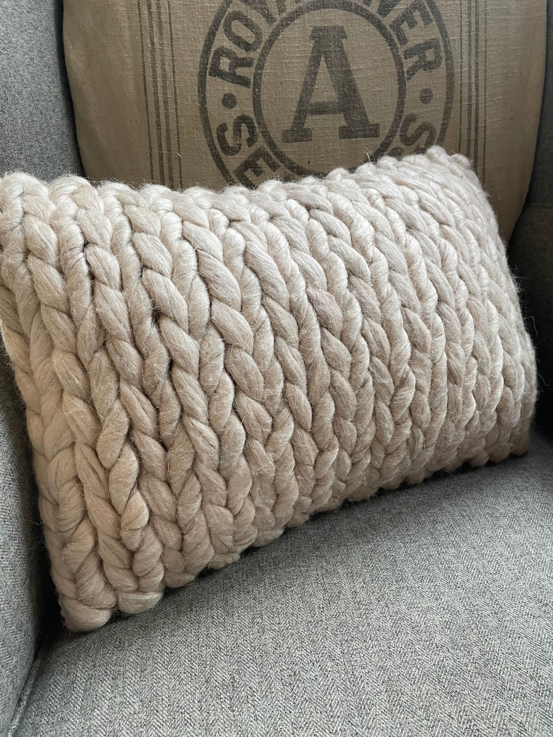 Chunky Braided Wool Cable Knit Lumbar Pillow in Light Pink Etsy