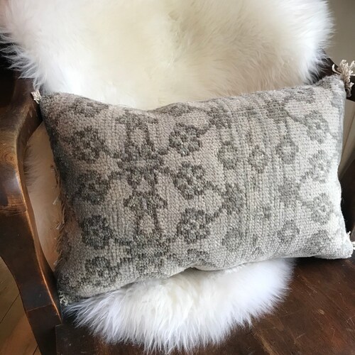 Blue and Gray Wool Rug Pillow With Belgian Linen Backing Etsy