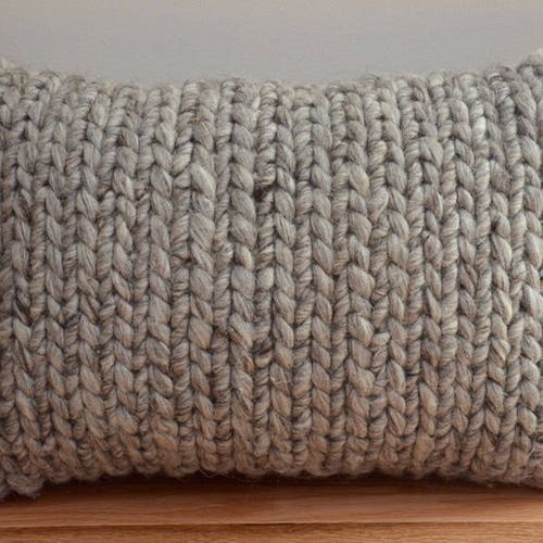 Wool Cable Knit Lumbar Pillow Taupe Etsy