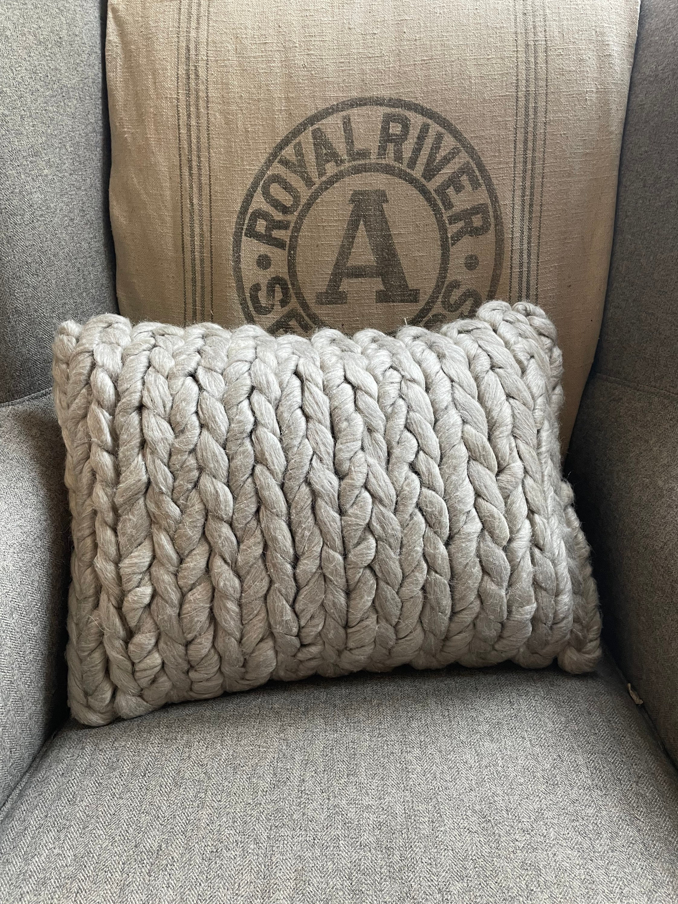 Azulina Home - Grey Chunky Wool Lumbar Pillow