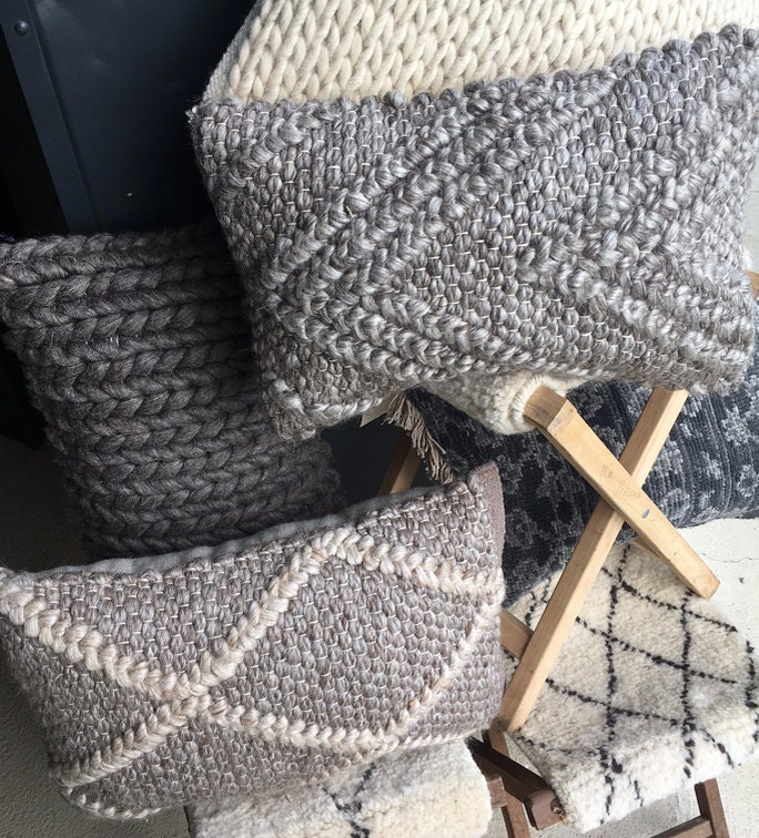 Blue and Gray Wool Rug Pillow With Belgian Linen Backing Etsy