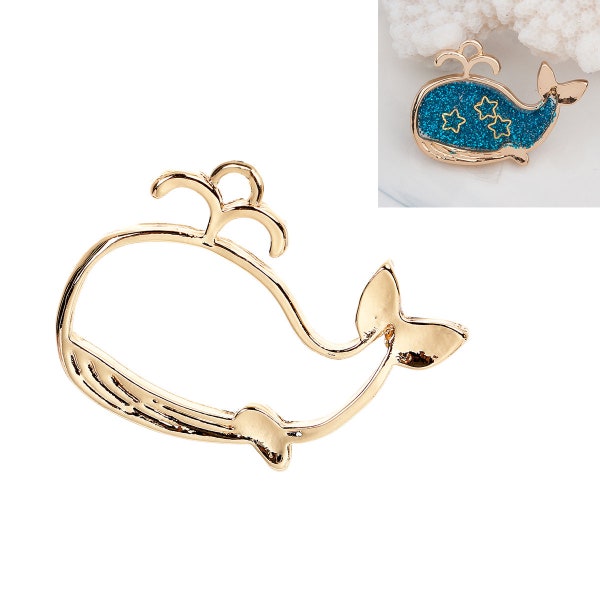 1pc Gold Whale Open Back Bezel Pendants For Resin (0016)