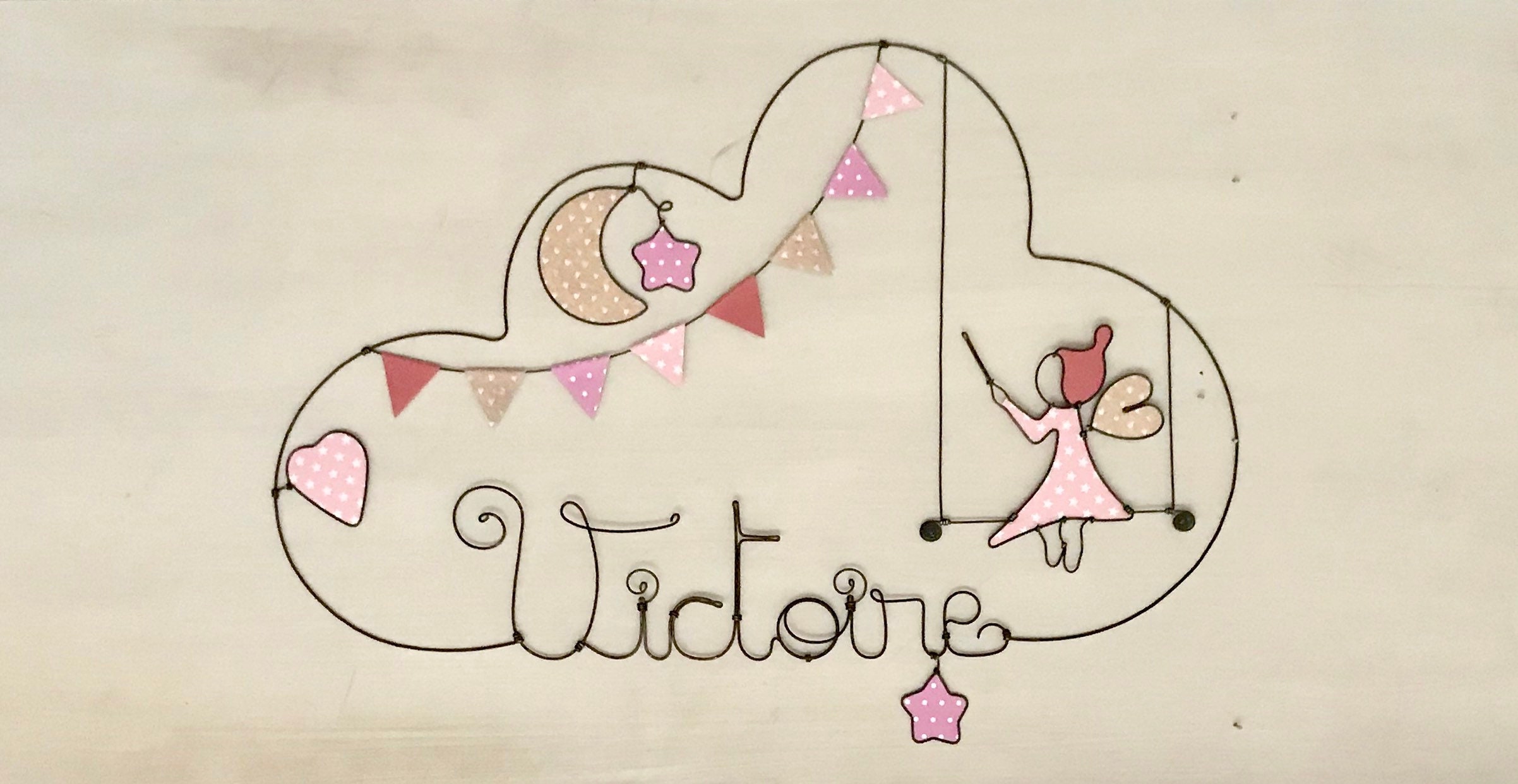 Prénom en Fil de Fer Personnalisable - Fée Étoiles Coeur et Lune Décoration Enfant Par Chacha Des Ét