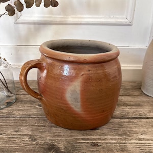 Antique glazed stoneware grease pot. French preserve pot. Antique France. Stoneware pot. Antique France