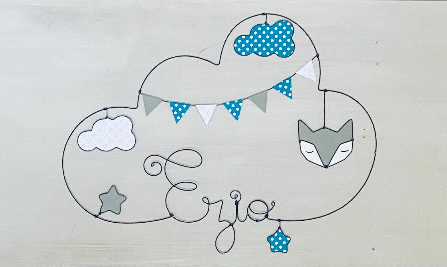 Prenom en Fil de Fer Personnalisable - Nuages Étoile Renard Origami- Décoration Pour Enfant Par Chac