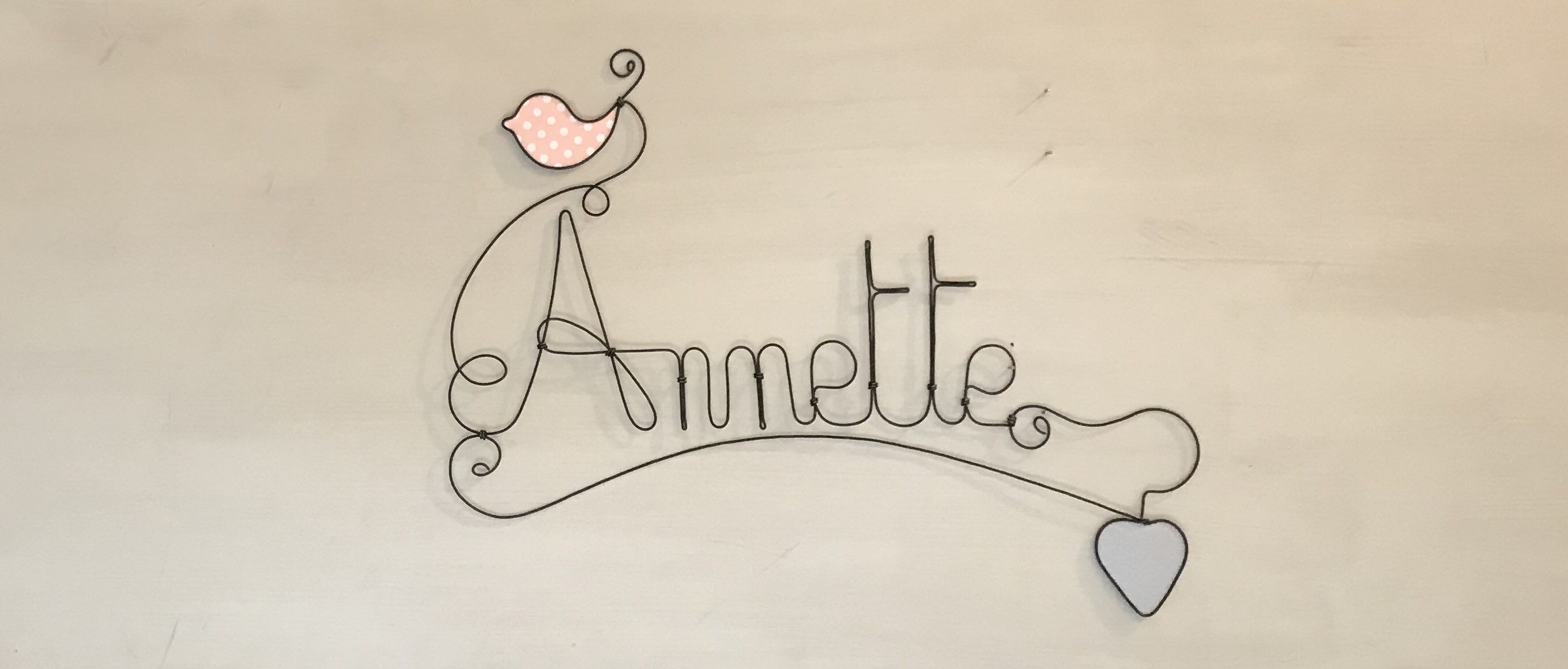 Prénom en Fil de Fer Personnalisable - Coeur et Oiseau Décoration Pour Chambre d'enfant Par Chacha D