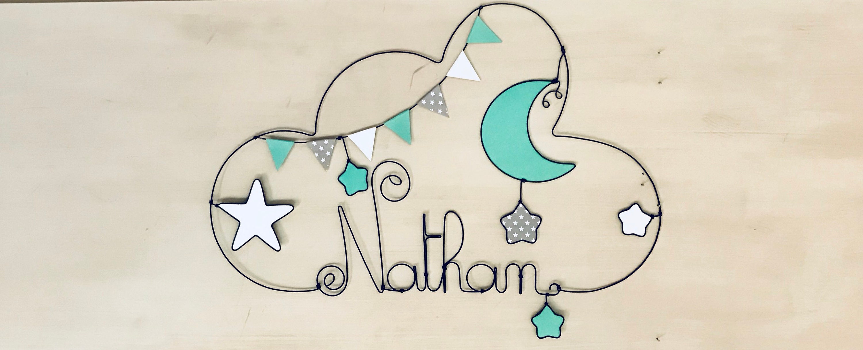 Prénom Fil de Fer Personnalisé- Forme Nuage 4530cm - Lune et Etoiles- Décoration Murale Pour Chambre