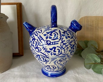 メキシコ製 青い花の陶器の小物入れ 小物入れ／カゴ／植木鉢