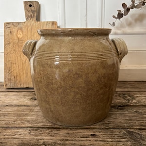 Antique glazed stoneware preserve pot, France. Old French stoneware pot. Grease pot. Ironstone. Antique France. French flea market find.