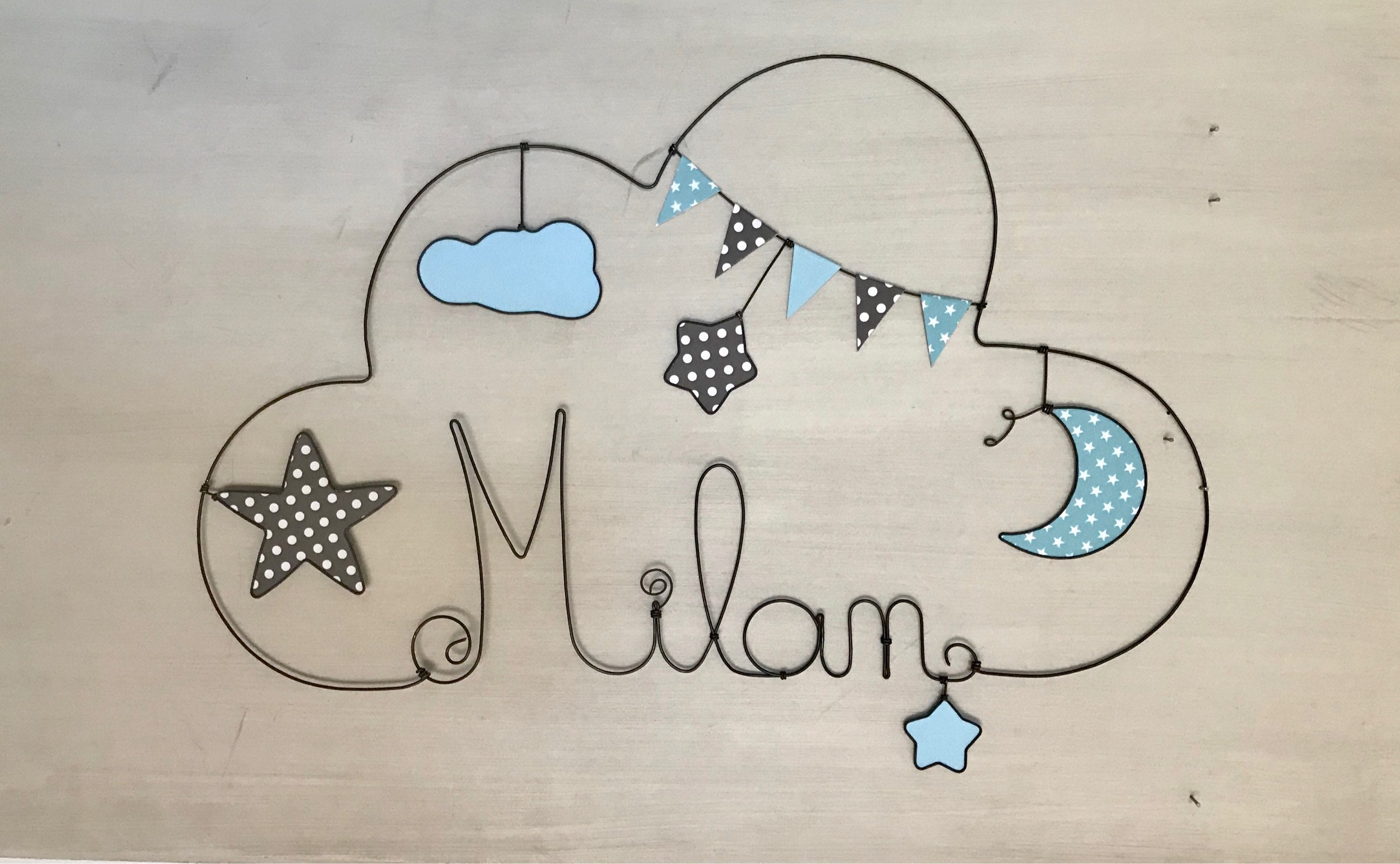 Prénom en Fil de Fer Personnalisable - Nuage Lune Étoiles - Décoration Enfant Par Chacha Des Étoiles