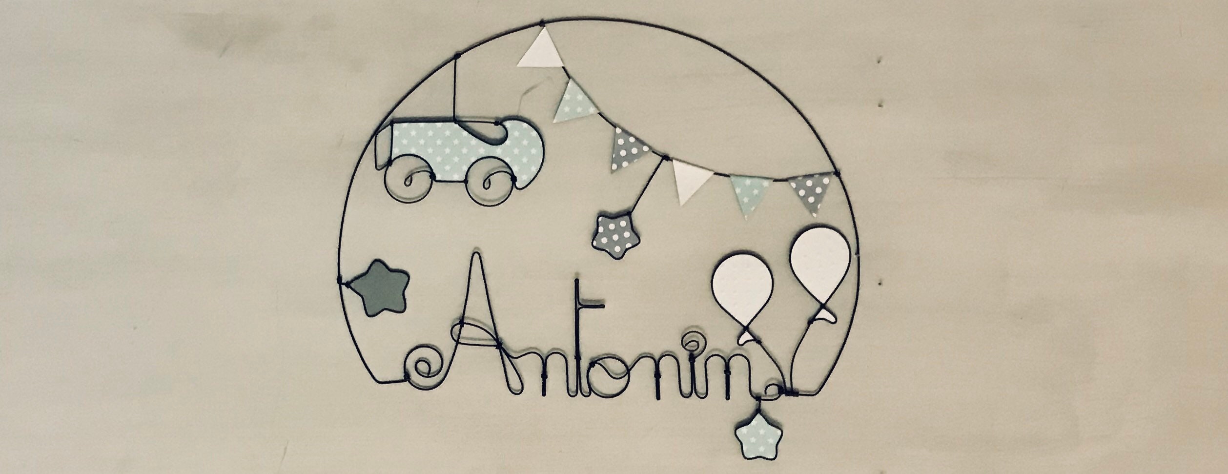 Decoration Chambre Bébé - Prénom en Fil de Fer Personnalisable Voiture et Étoiles Chacha Des Étoiles