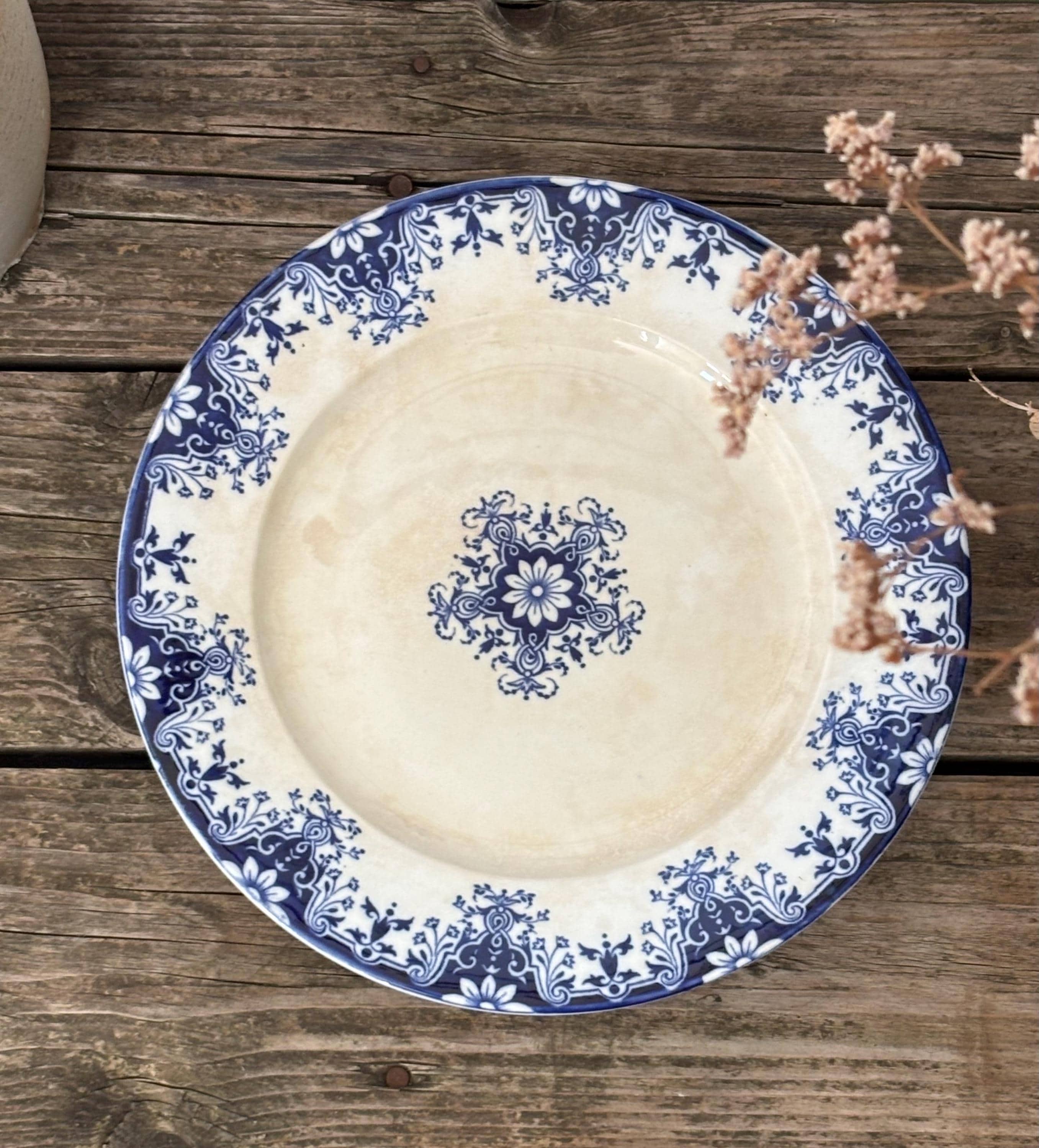 Antique Jules Vieillard Bordeaux Mounted Plate With Blue Rouen