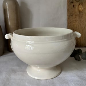 Antique white soup tureen Sarreguemines France. Old tureen France. Large French serving bowl. Antique France 19th century