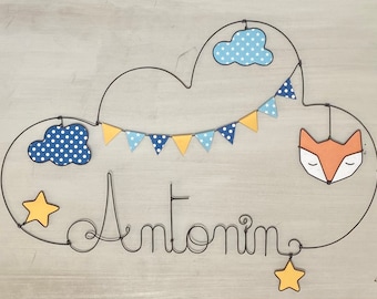 Customizable wire name - clouds star fox origami - decoration for children by Chacha des étoiles
