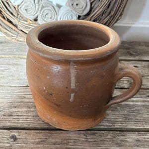 Antique glazed stoneware grease pot. French preserve pot. Antique France. French stoneware pot.