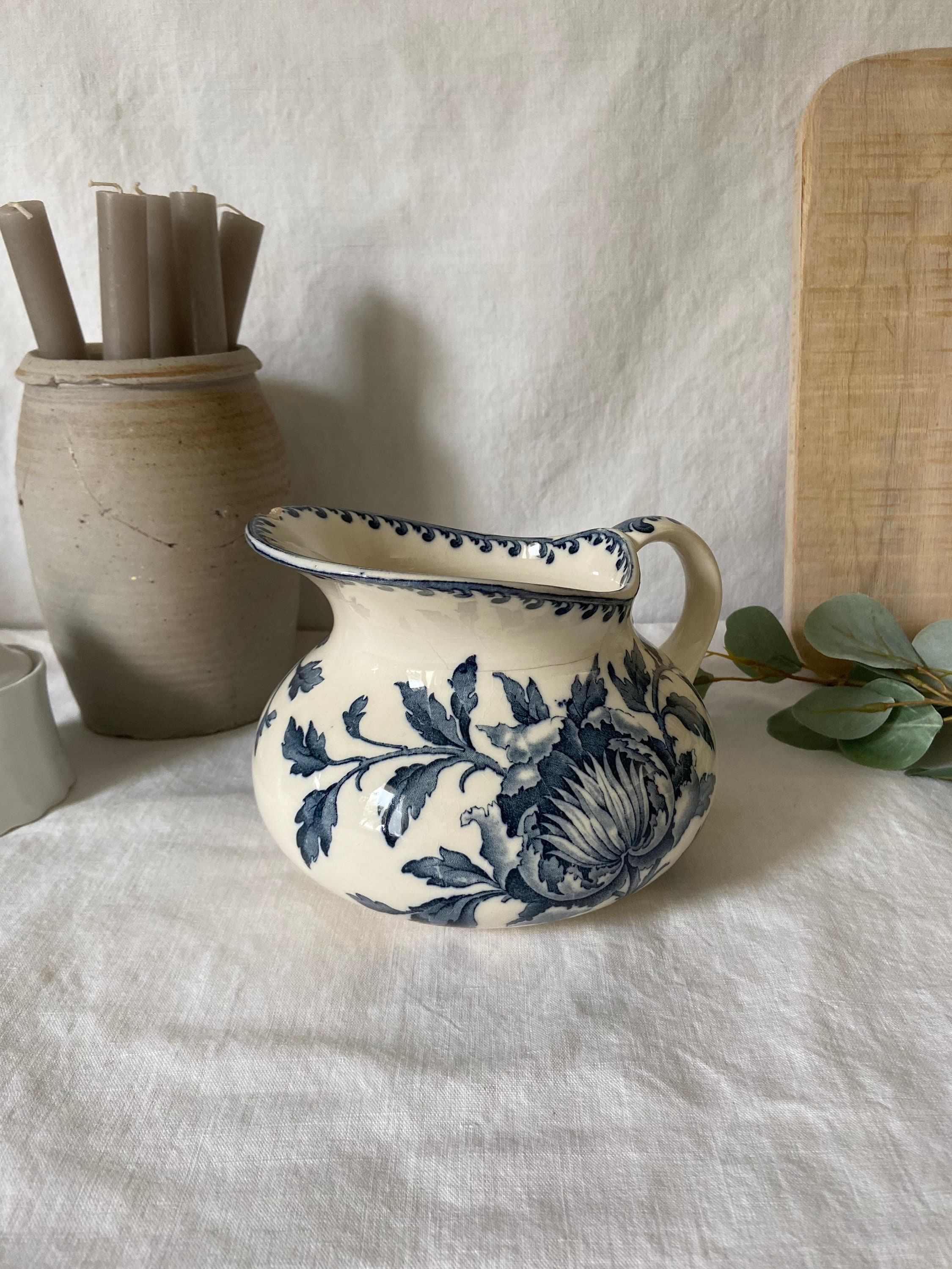 Sarreguemines Toilet Pitcher, France. Sarreguemines Jug. Antique France.