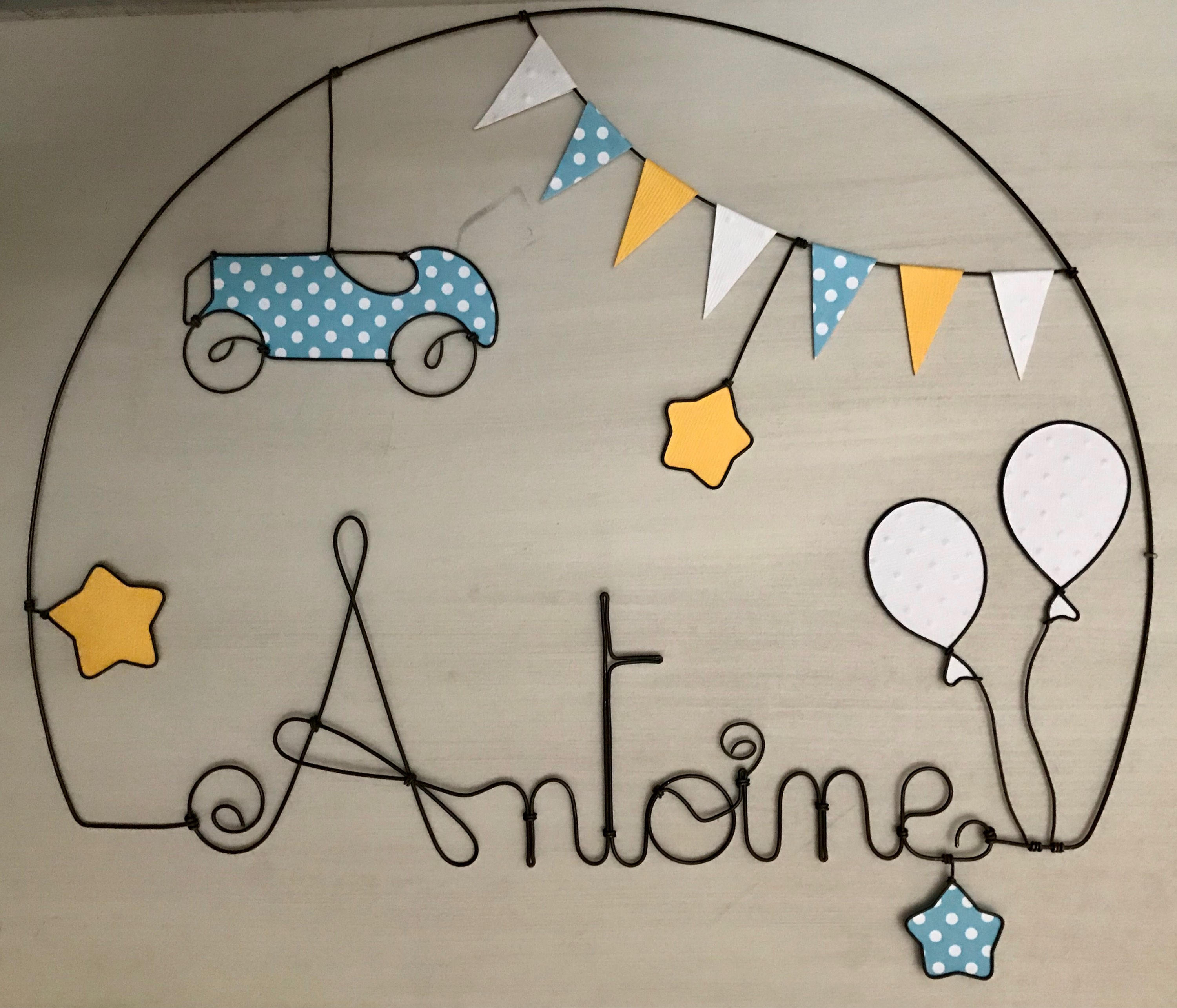 Prenom en Fil de Fer Personnalisable- Voiture et Étoiles - Décoration Enfant Par Chacha Des Étoiles