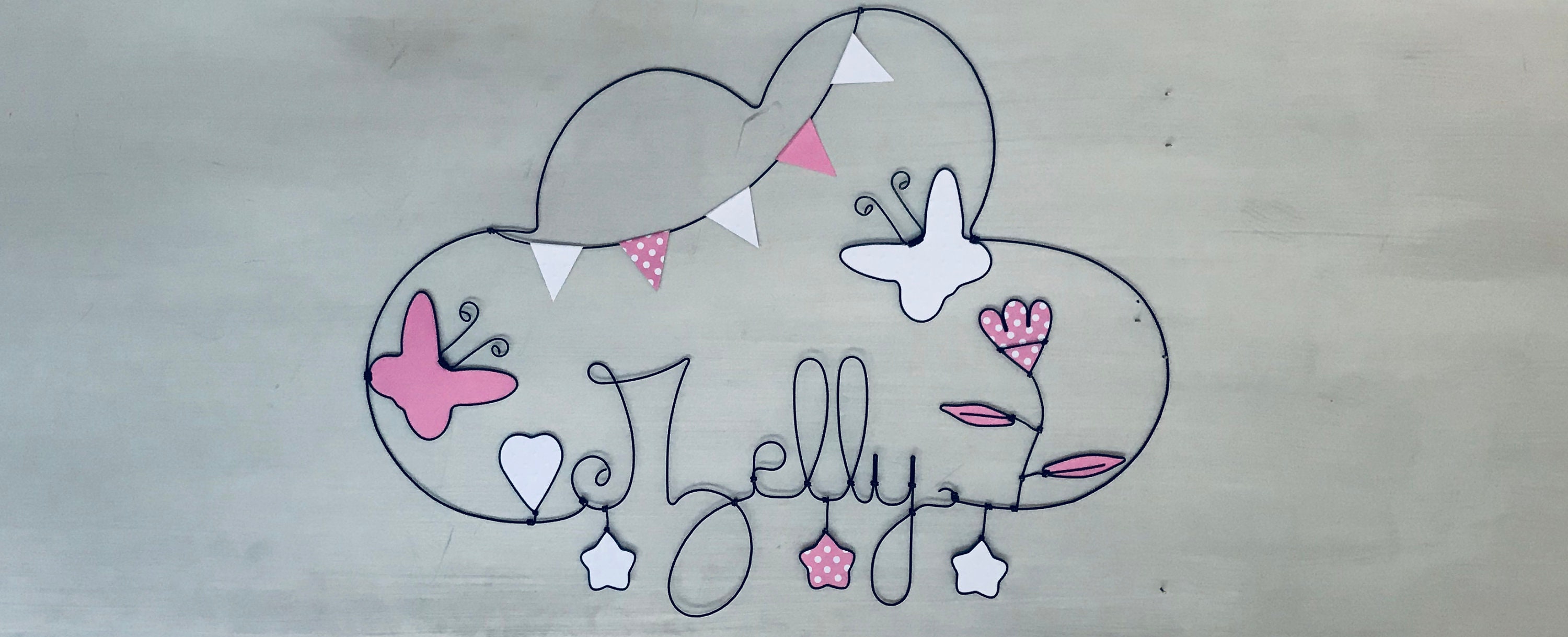 Prénom en Fil de Fer Personnalisable - Nuage 4530cm Theme Fleur Papillons Coeur et Étoiles Décoratio