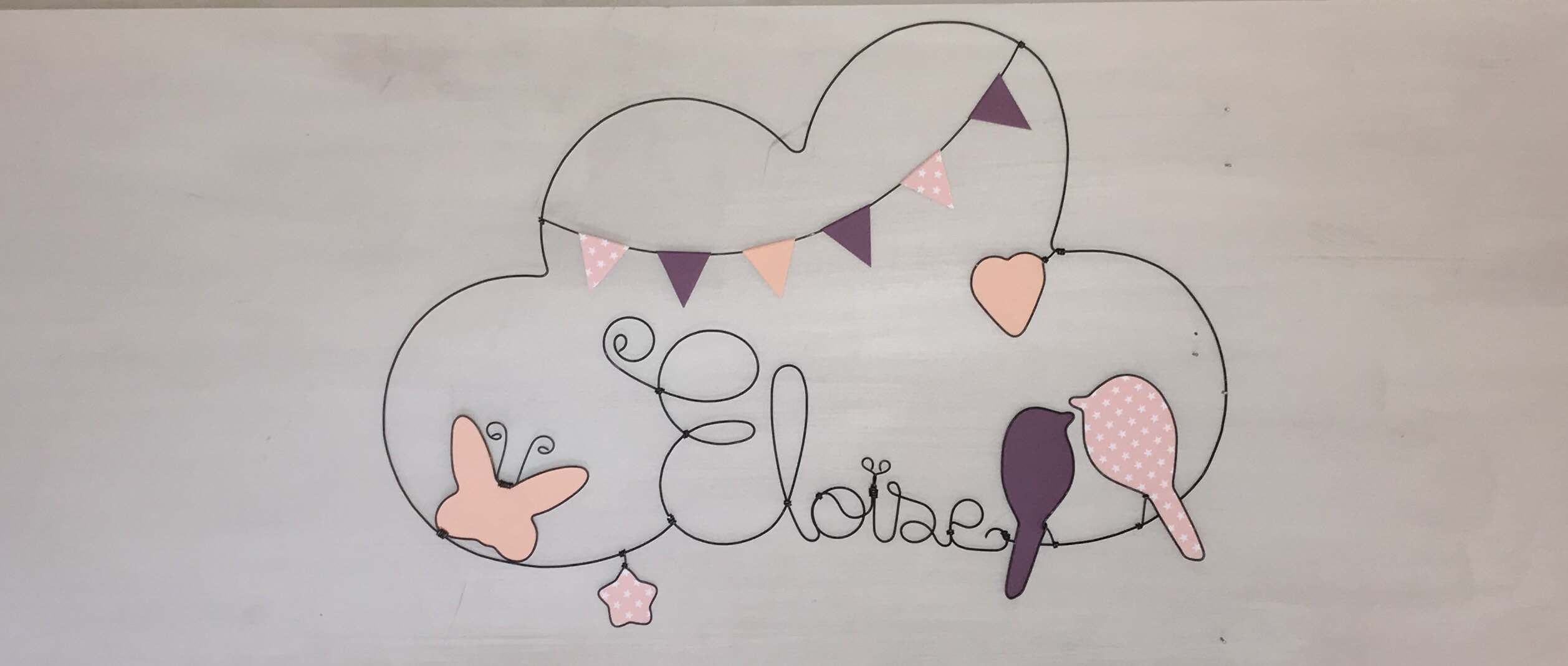 Decoration Chambre Bébé - Prenom en Fil de Fer Personnalisable Oiseaux Cœur Étoiles Chacha Des Étoil