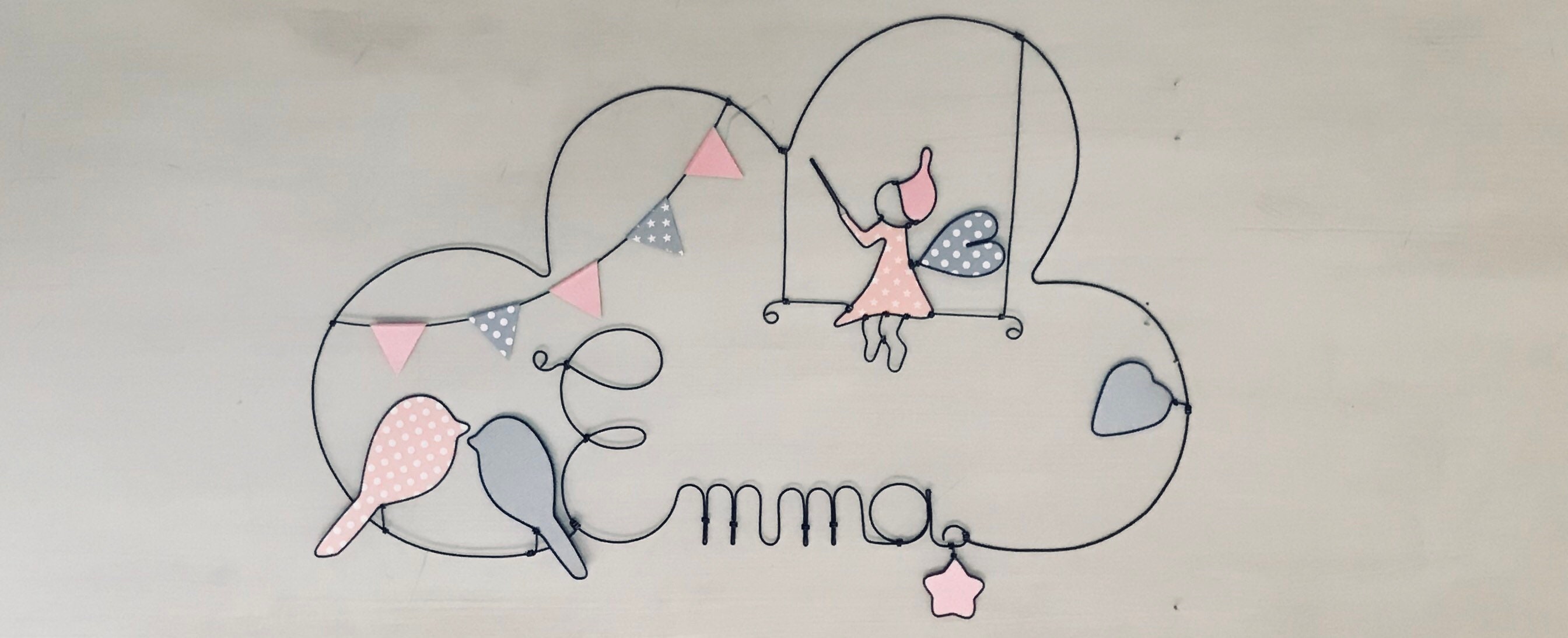 Decoration Chambre Enfant - Prénom en Fil de Fer Personnalisable Fée Oiseaux Étoiles Chacha Des Étoi