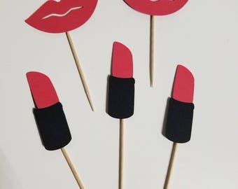 Lips and Lipstick Cupcake Toppers (Set 12)